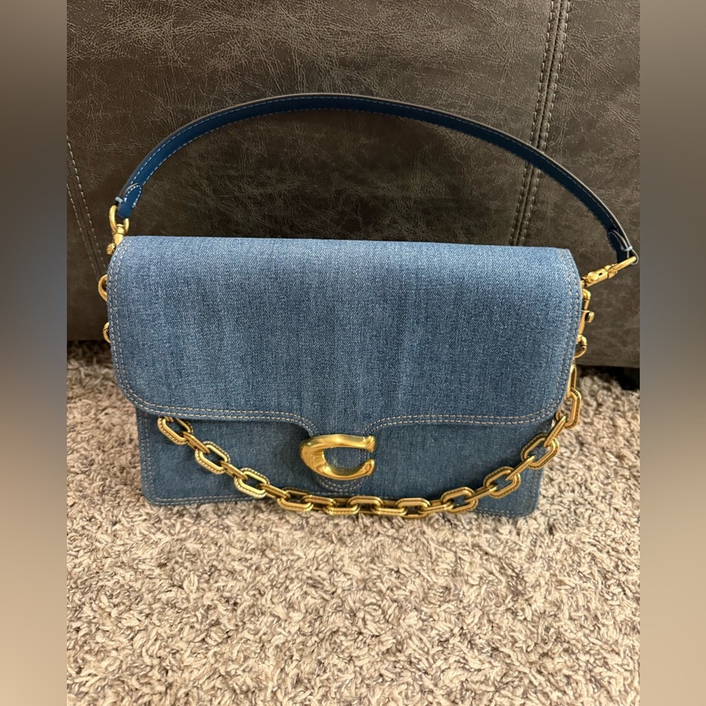 Denim Shoulder Bag with Gold Chain